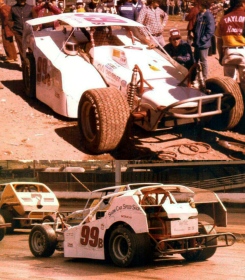 View from the front and rear of the Geoff Bodine-Billy Taylor reconfigured Show Car Chassis dirt Modified. John Gallant Sr. Photos, John Gallant Jr. collection.