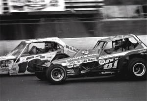 Brightbill (19) and C.D. Coville (61) battle it out in the Schaefer 200. Rick Sweeten photo.