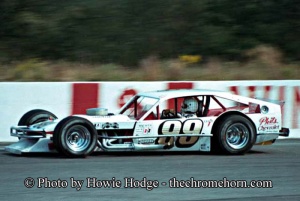 At Oswego's 1981 Bud 200 Geoff Bodine and Billy Taylor unveiled the first Cavalier bodied asphalt Modified and ran away with it. Howie Hodge photo.